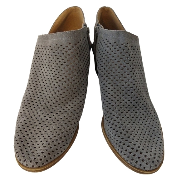 Lucky Brand Baylah Gray Suede Perforated Booties Side Zipper Low Block Heel - Picture 3 of 11